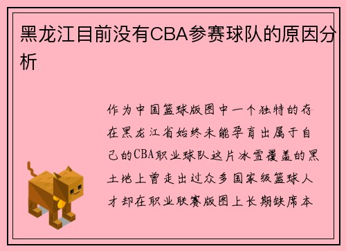 黑龙江目前没有CBA参赛球队的原因分析