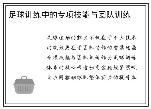 足球训练中的专项技能与团队训练